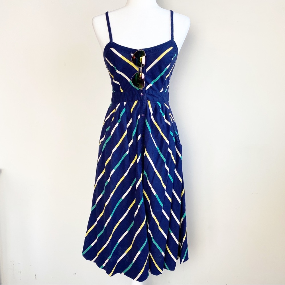 Cooperative Striped Navy Blue Cotton Midi Dress